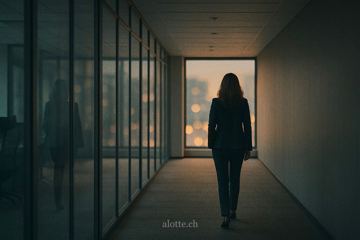 Image of a shady employee up to no good In a corporate office