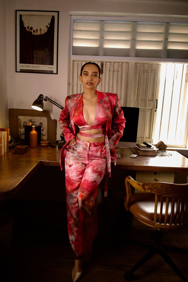 Linen Satin Trouser - Scarlet Sky