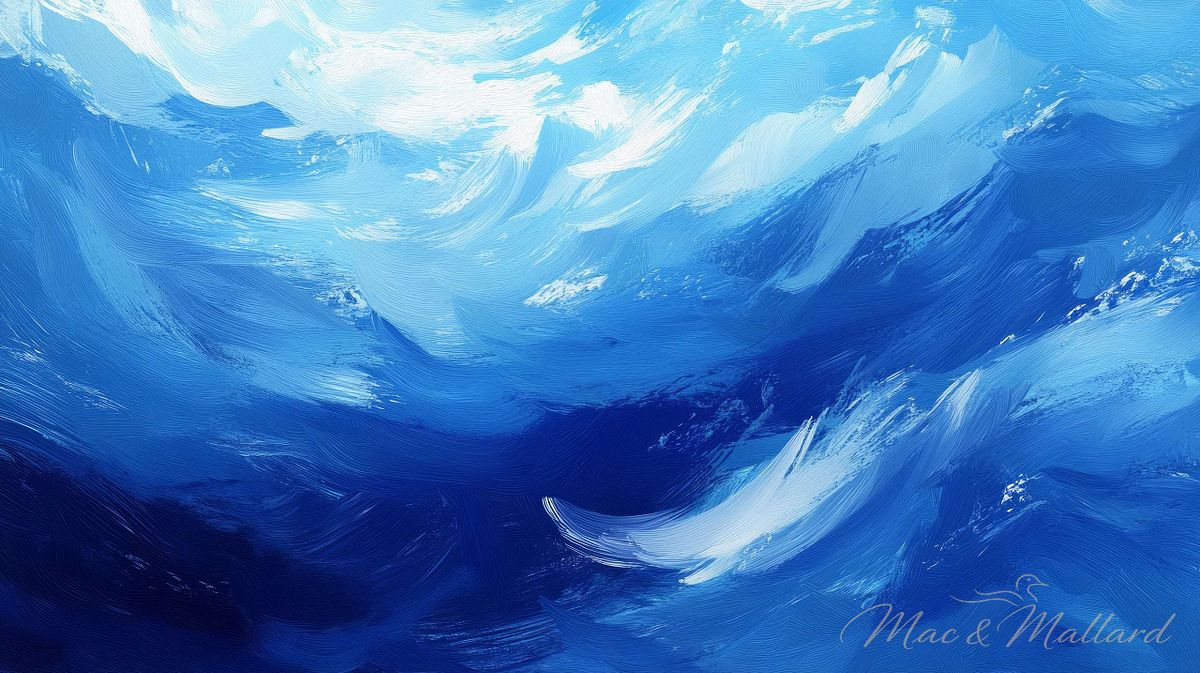 Abstract depiction of ocean waves in varying shades of blue.
