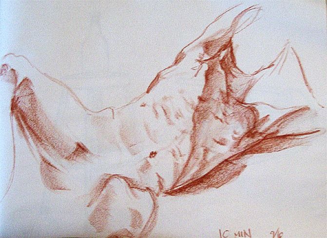 shadows on torso with brown conte