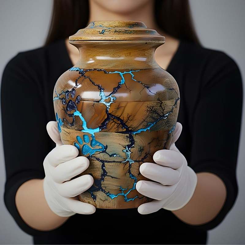Carved Paw & Lightning Strikes Wooden Pet Urn