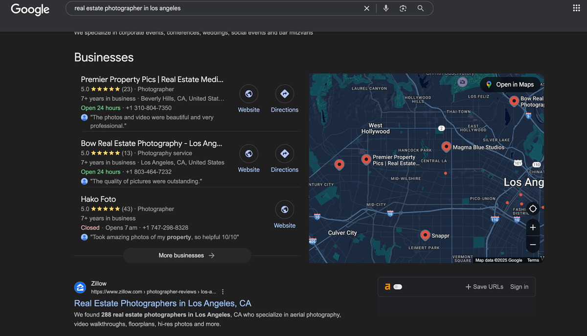 Google-Suchergebnis für Immobilienfotograf in Los Angeles