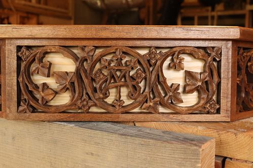 hand-carved shelf for statue of the Blessed Virgin Mary finished