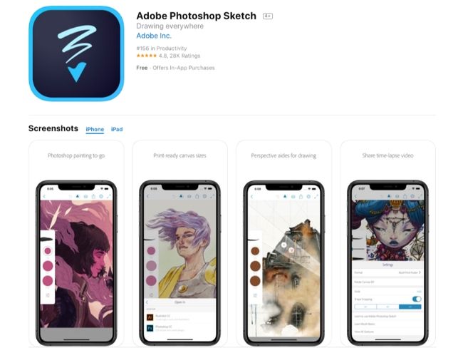 Zrzut ekranu sklepu z aplikacjami Adobe Photoshop IOS