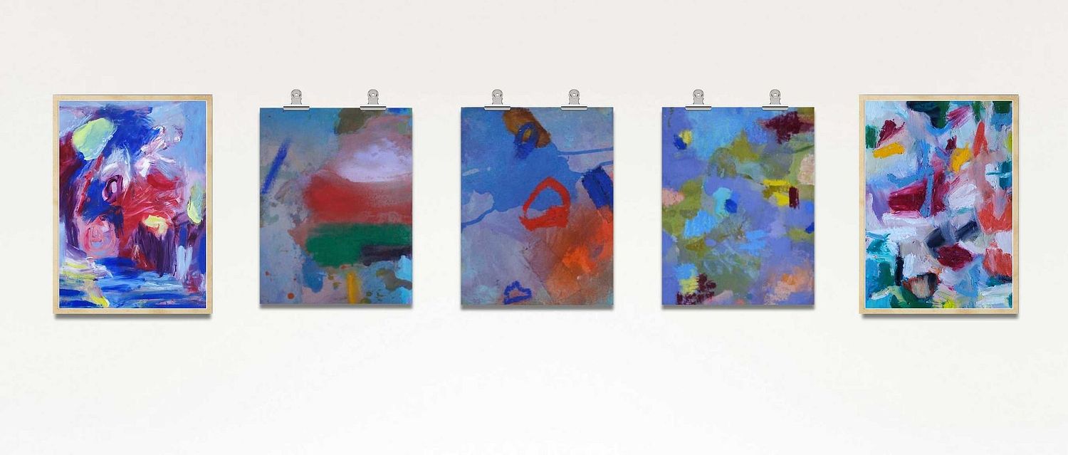 Collection Miniatures Intimes, des petits tableaux abstraits sur toile et sur papier de diff&eacute;rentes couleurs