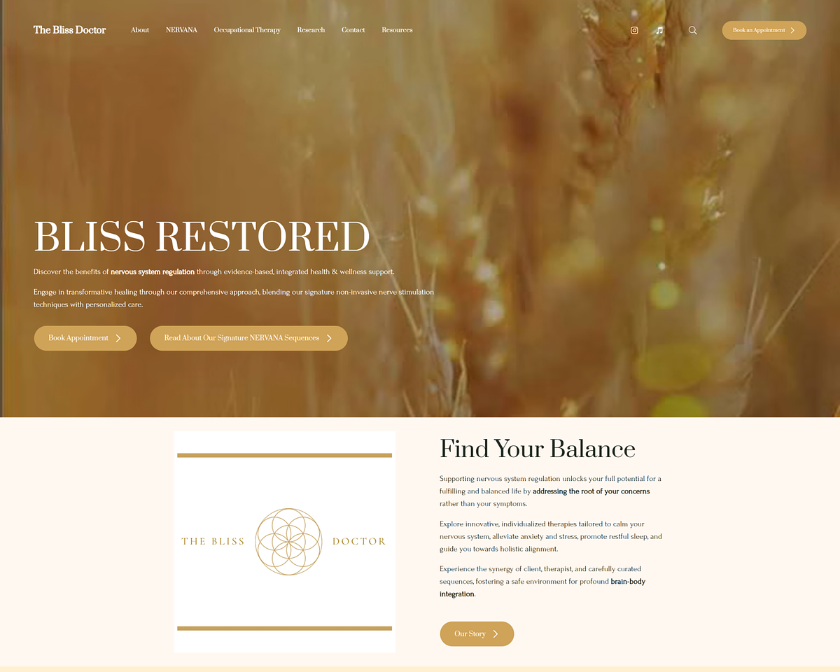 Página inicial do portfólio do Bliss Doctor