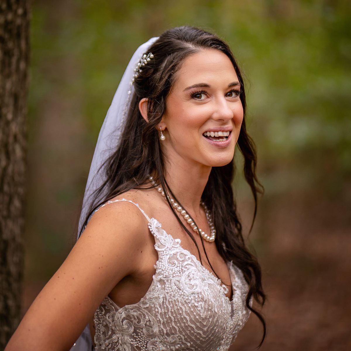 Eastern Shore Autumn wedding close up of the bride smiling