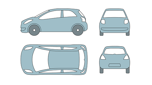 Fleet vehicle illustration showing front, back, side, and top views at the lowest level of detail.