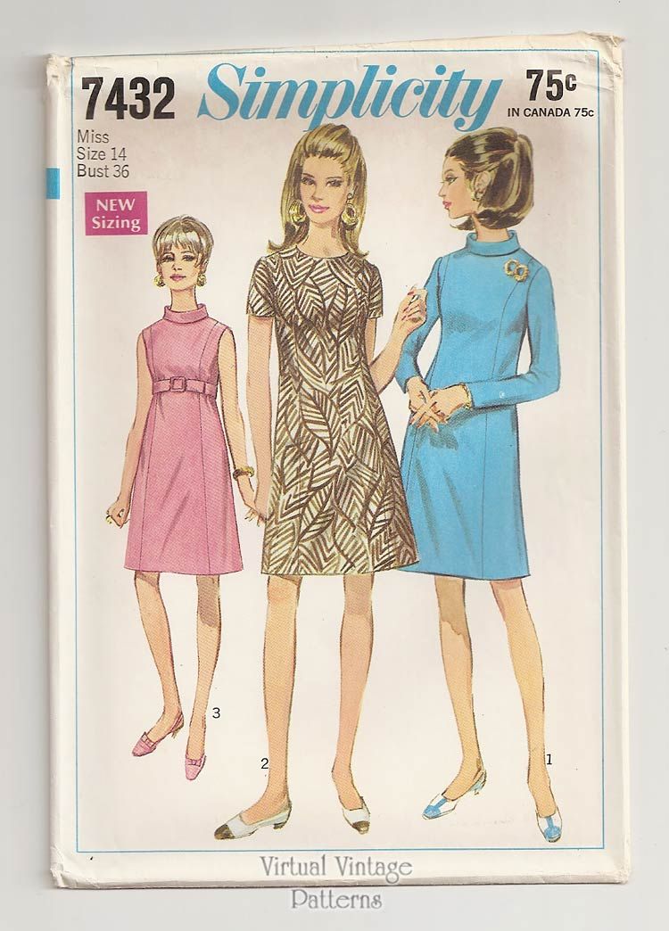 60s Empire Waist A Line Dress Pattern, Simplicity 7432 | Virtual Vintage