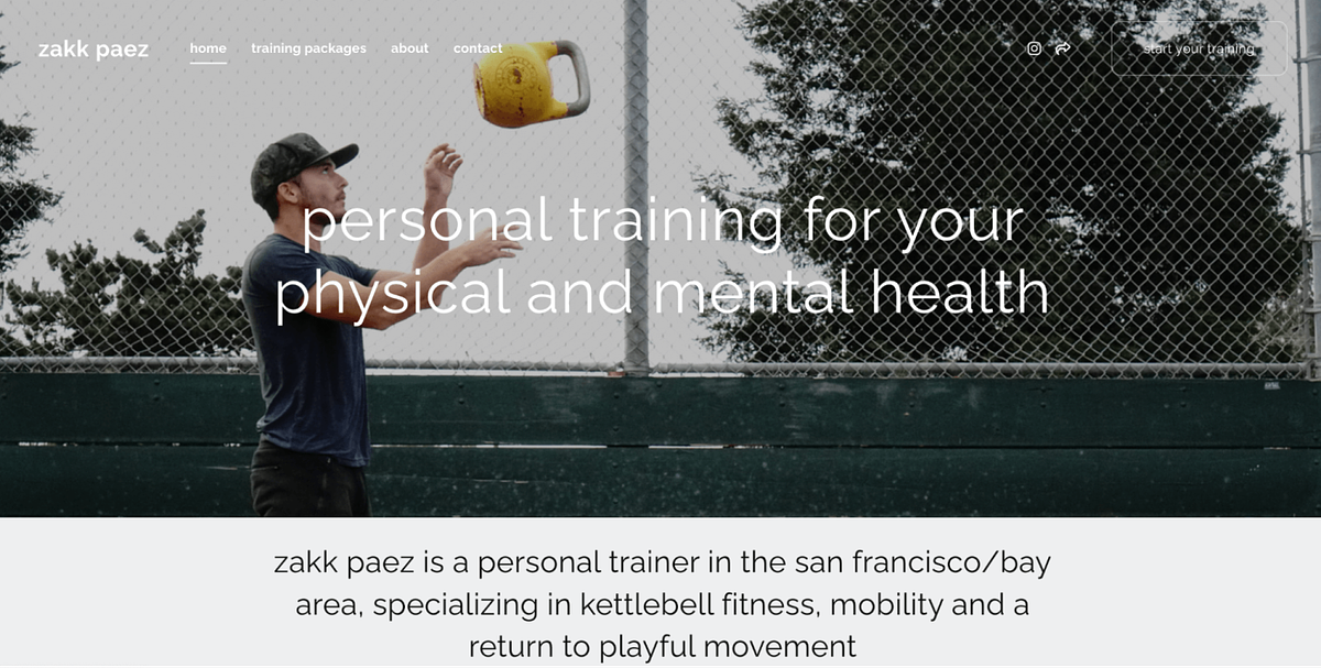 Personal trainer website of Zakk Paez