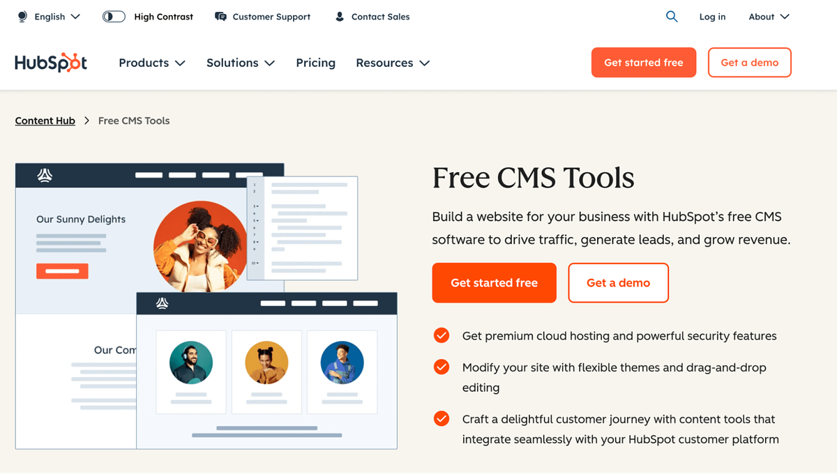 Captura de tela do HubSpot CMS