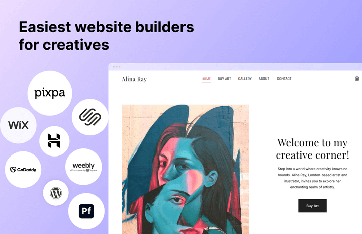 Infographic met de eenvoudigste websitebouwers voor creatievelingen