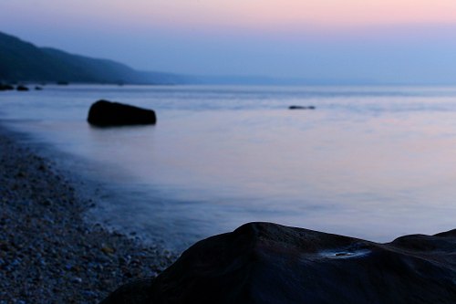 Curving Shoreline in Atmospheric Haze on Long Island Sound