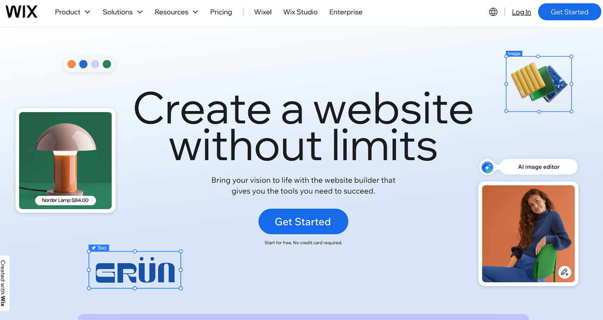 Zrzut ekranu strony głównej Wix