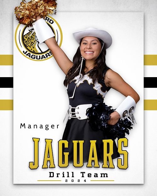 Composite of a high school drill team member taken during fall sports picture day.