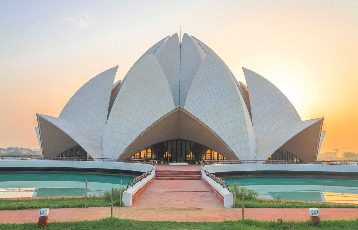 Morning. shot of Lotus temple, Beautiful architecture of the Lotus temple