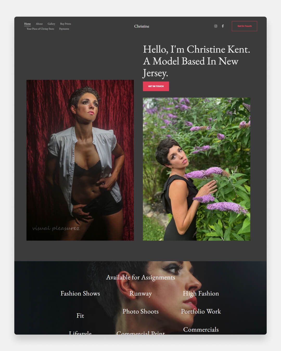 Strona internetowa portfolio modelek modowych Christine Kent