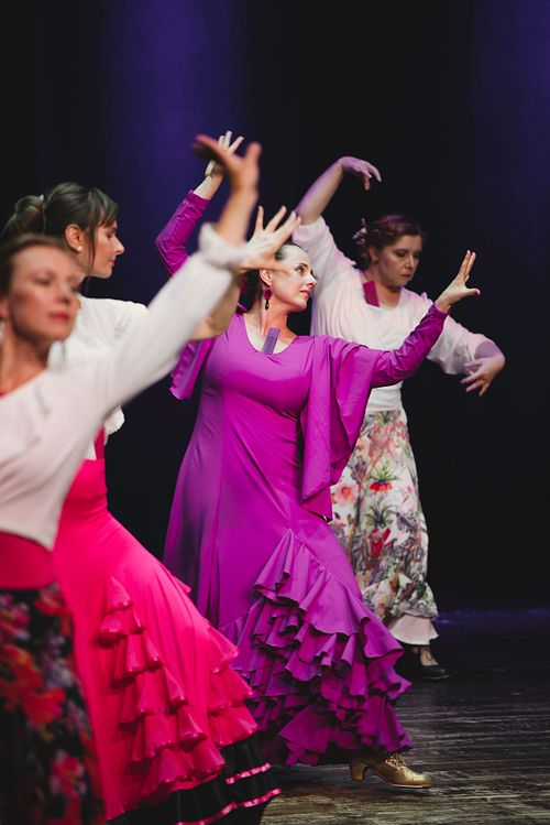 Flamenco school students and a teacher performing in Poznan at the dance concert