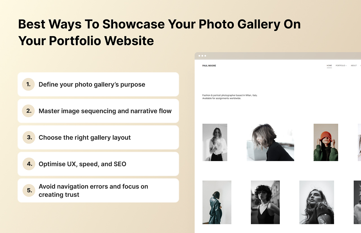 Infographic showing ways to showcase your photo gallery on a portfolio website