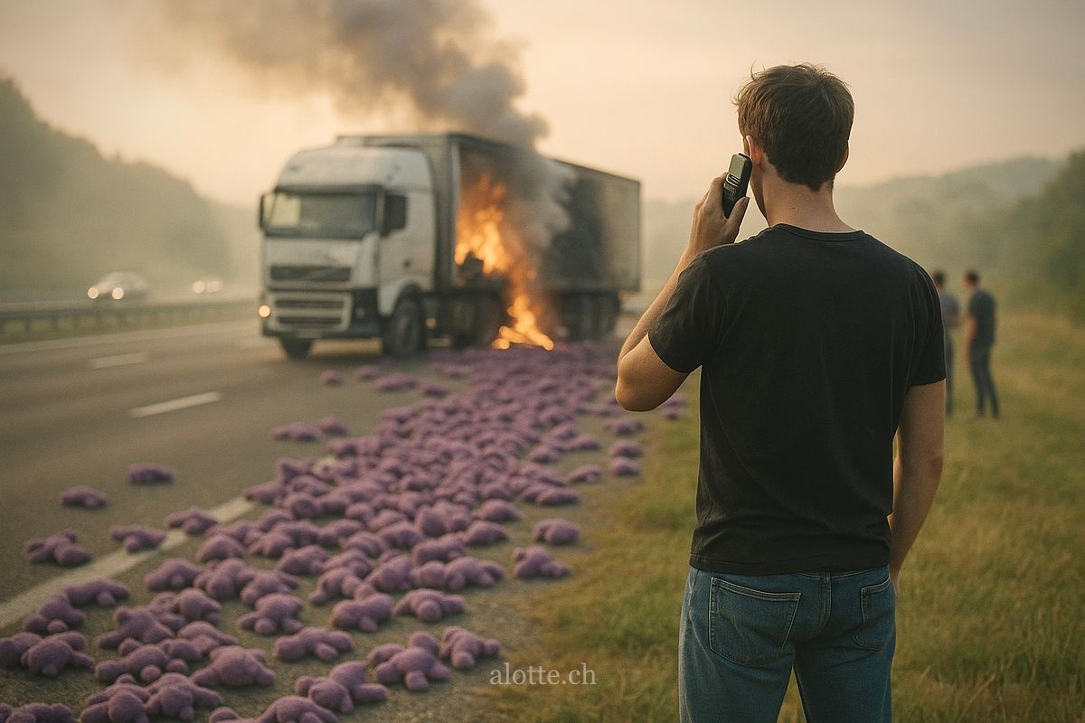 Image of Martin Potter next to a truck burning on the way to a GSK tradeshow booth at ERS Madrid 1999