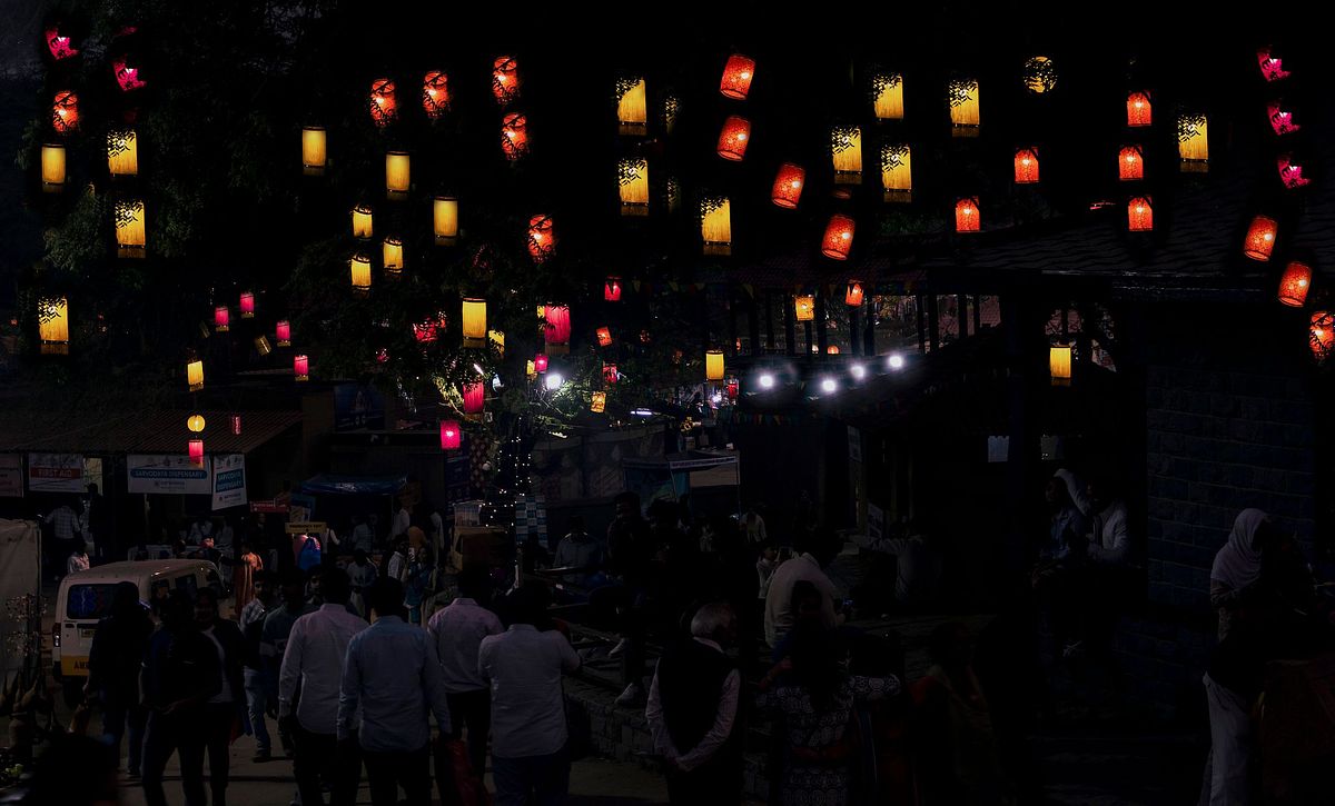 people, crowd, night shoot, celebrations, light lamp, colourful lights