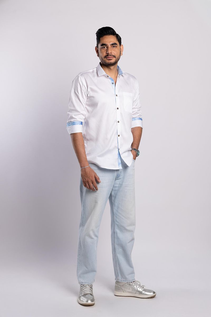 Signature White Premium Cotton Shirt - Summer Sky