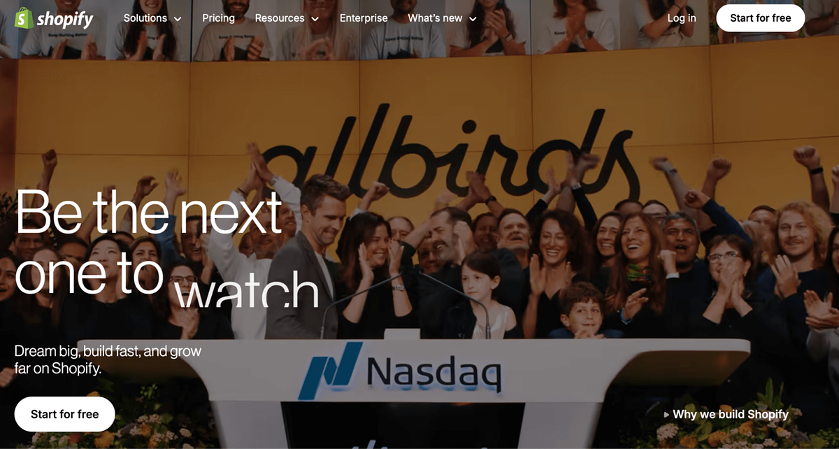 Página inicial da Shopify