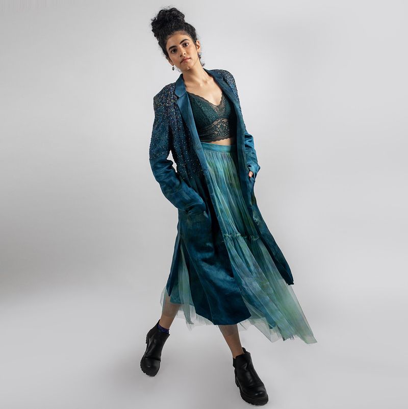 Metallic Wings Embroidered  Blazer