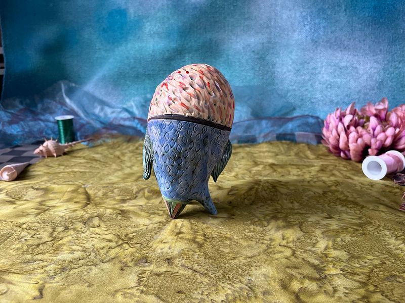 Moon-faced owl, little ceramic sculpture