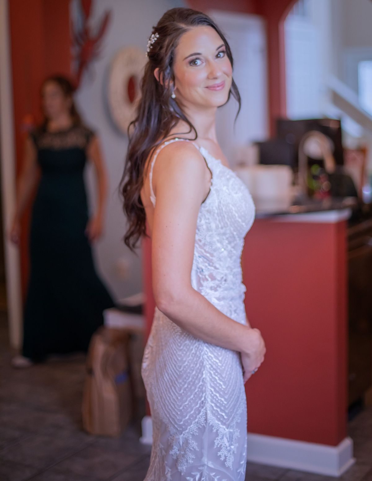 bride smiling in her wedding gown from downtown bridal