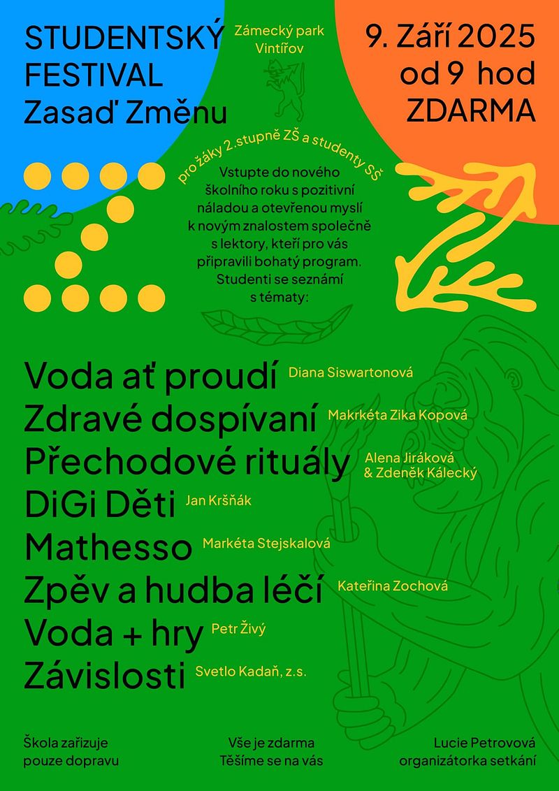 Zasaď změnu! Studentsk&yacute; festival v z&aacute;meck&eacute;m parku Vint&iacute;řov.