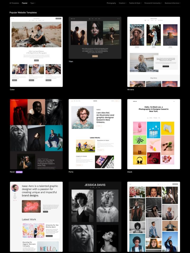 Pixpa's populaire websitesjablonen