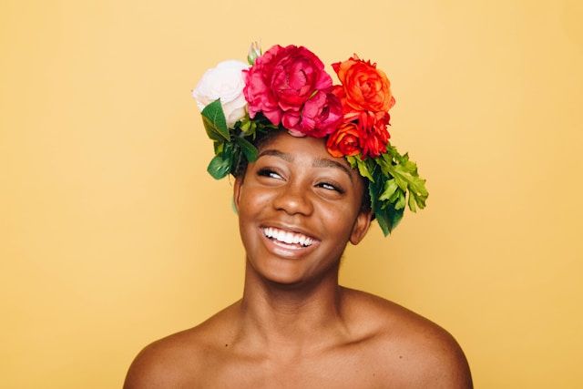 Image of a model with a floral headband