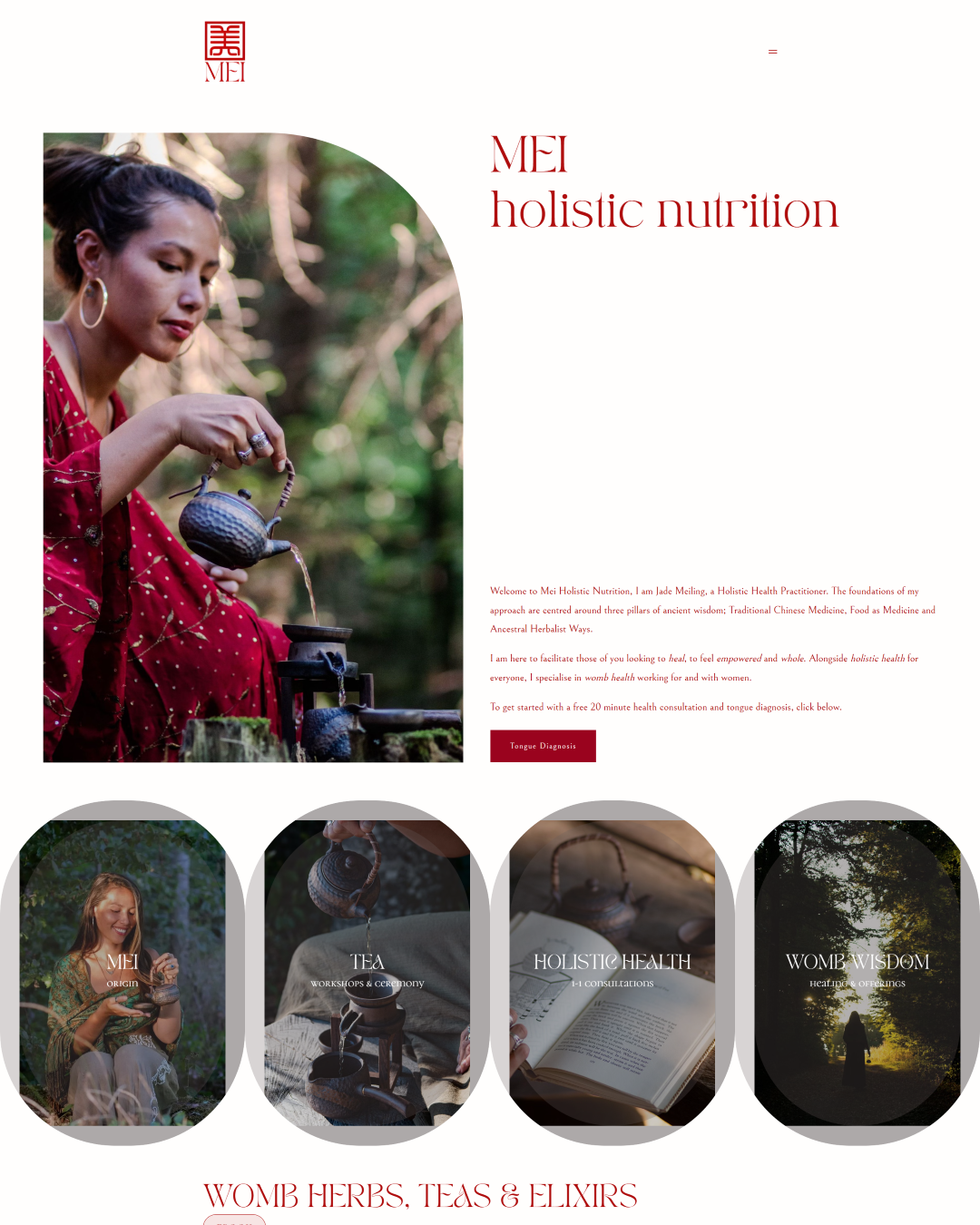 Mei Holistic Nutrition's Website Landing Page