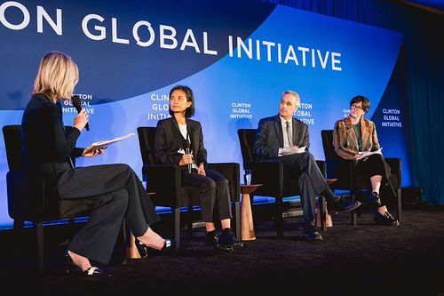 Panelists speak during a Clinton Global Initiative session on climate change and reproductive health at the 2024 Annual Meeting in New York City.