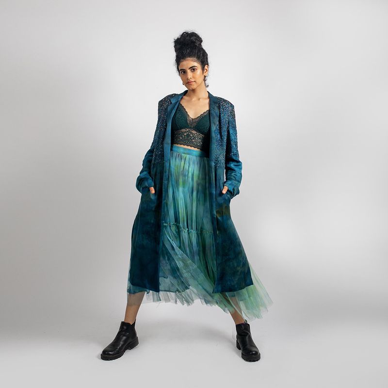 Metallic Wings Embroidered  Blazer