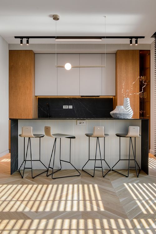 Symmetrical kitchen design with clean lines and balanced composition &ndash; Herculane project