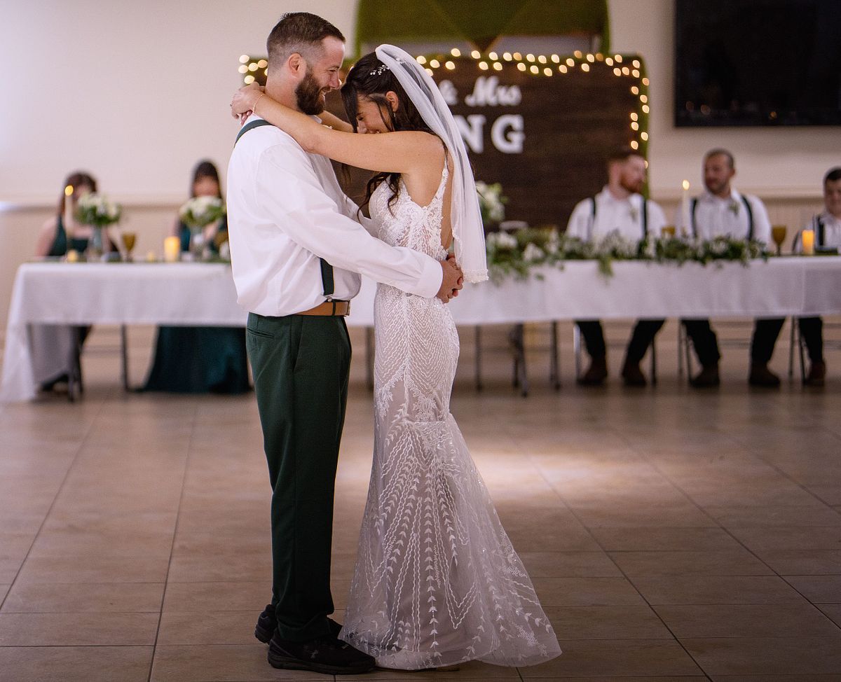 First dance of bride and groom at the firehall in Selbyville, DE